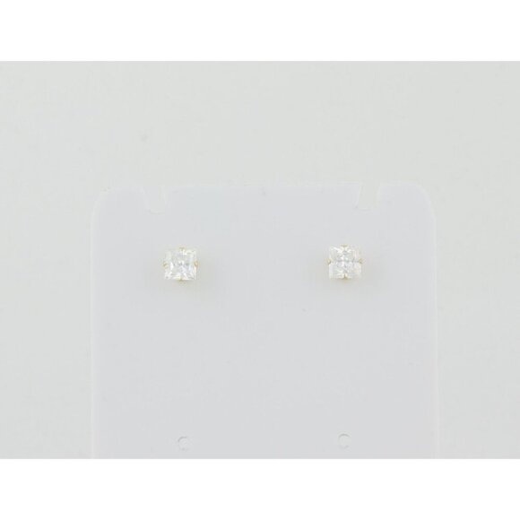 14k Yellow Gold Sparkly CZ Earrings Stud Post 3/16"x 3/16" - Picture 3 of 9